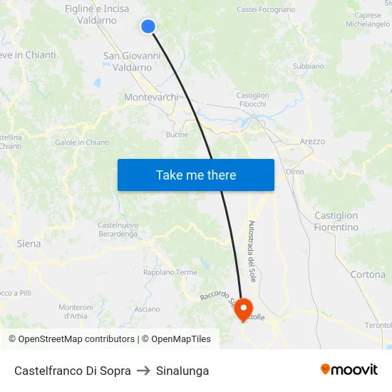 Castelfranco Di Sopra to Sinalunga map