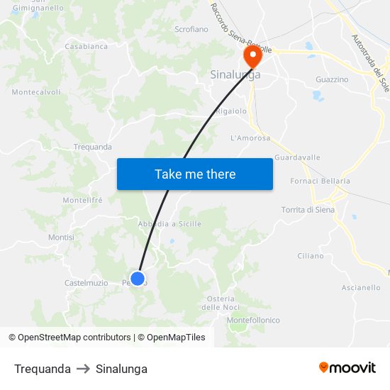 Trequanda to Sinalunga map