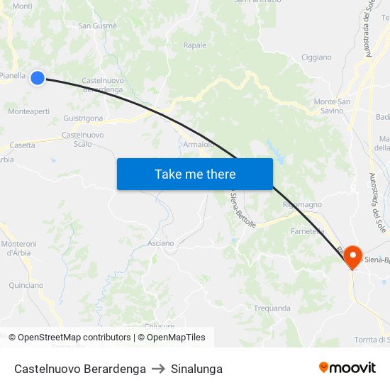 Castelnuovo Berardenga to Sinalunga map