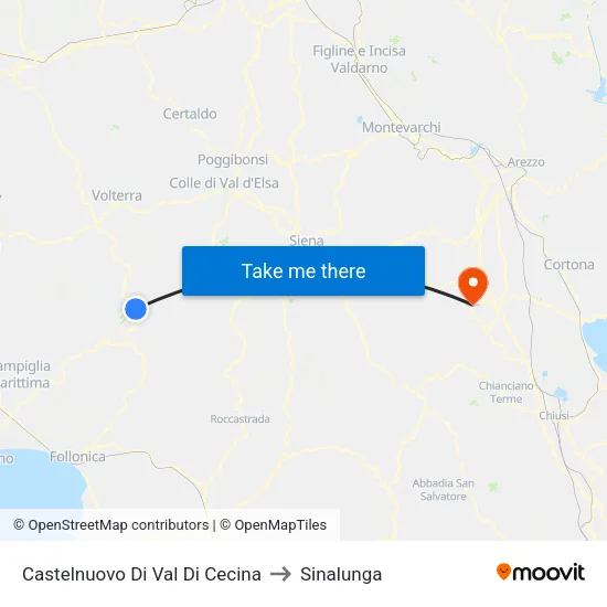 Castelnuovo Di Val Di Cecina to Sinalunga map