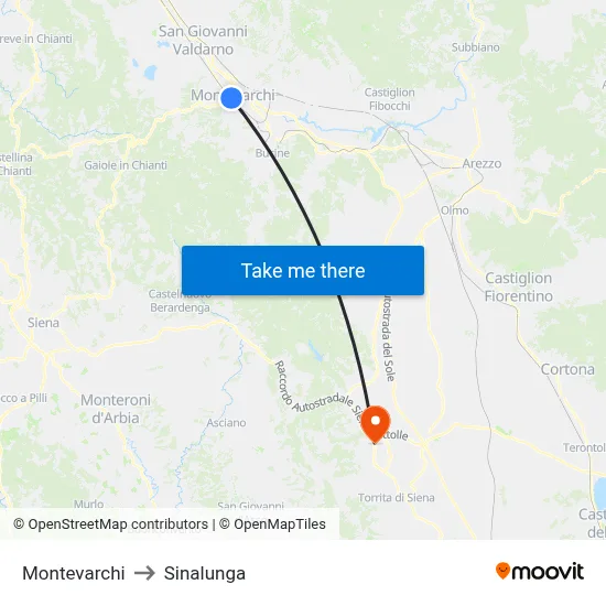 Montevarchi to Sinalunga map