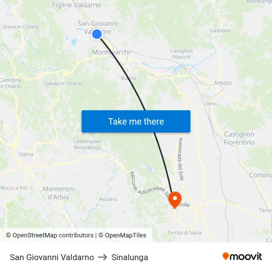 San Giovanni Valdarno to Sinalunga map