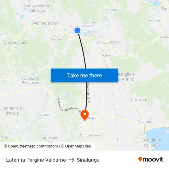 Laterina Pergine Valdarno to Sinalunga map