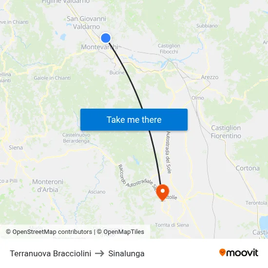 Terranuova Bracciolini to Sinalunga map