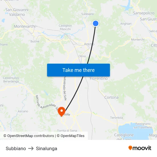 Subbiano to Sinalunga map