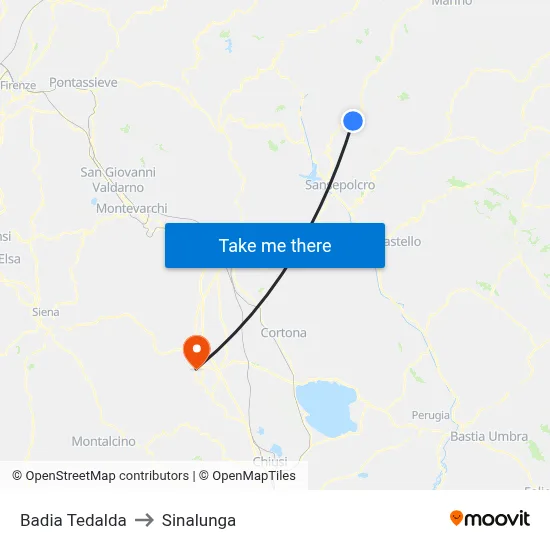 Badia Tedalda to Sinalunga map