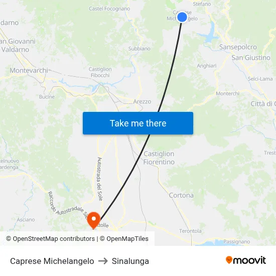 Caprese Michelangelo to Sinalunga map