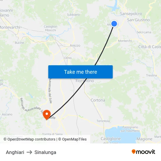 Anghiari to Sinalunga map