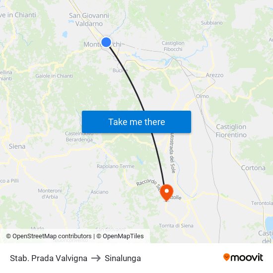 Stab. Prada Valvigna to Sinalunga map