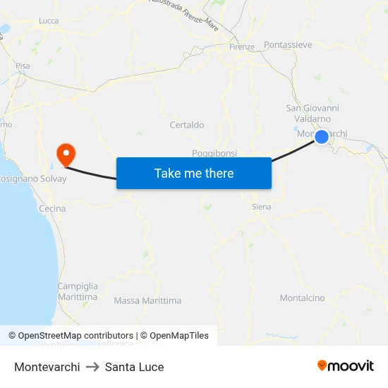 Montevarchi to Santa Luce map