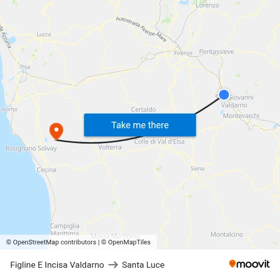 Figline and Incisa Valdarno to Santa Luce map