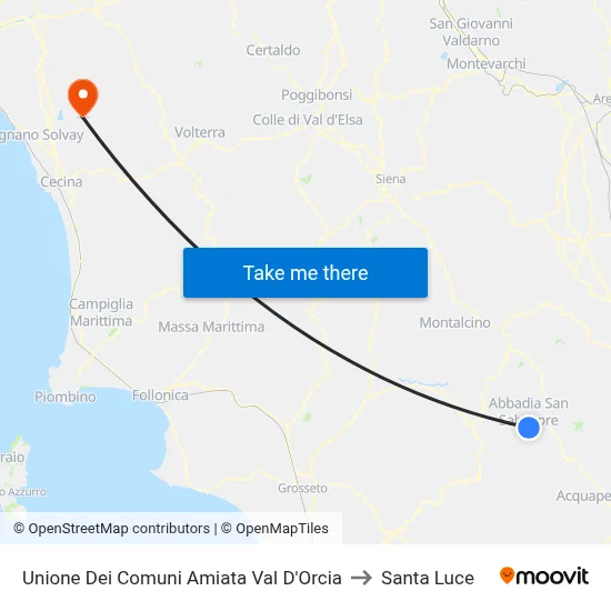 Union of Municipalities of Amiata Val d'Orcia to Santa Luce map