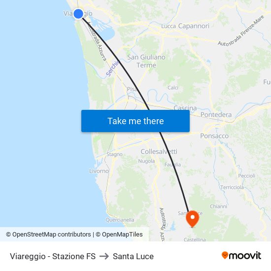 Viareggio Stazione FS to Santa Luce map