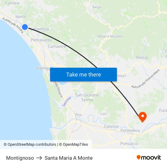 Montignoso to Santa Maria A Monte map