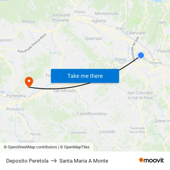Deposito Peretola to Santa Maria A Monte map