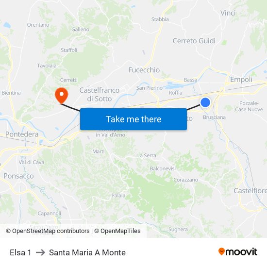 Elsa 1 to Santa Maria A Monte map