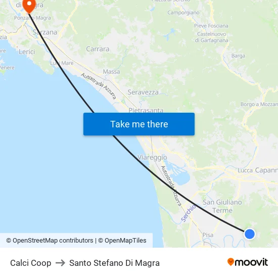 Calci Coop to Santo Stefano Di Magra map