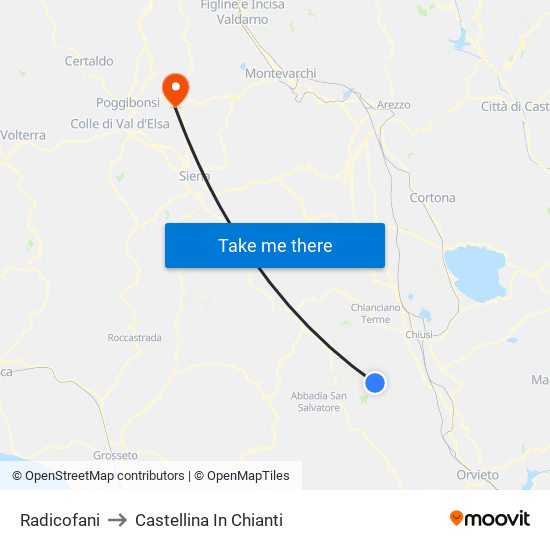 Radicofani to Castellina In Chianti map