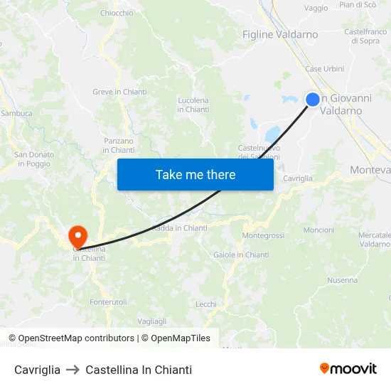 Cavriglia to Castellina in Chianti map