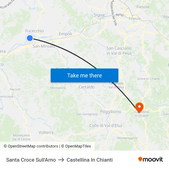 Santa Croce Sull'Arno to Castellina in Chianti map