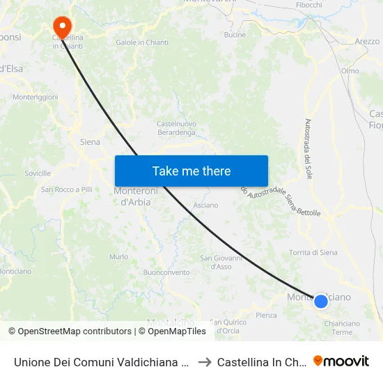 Union of Municipalities of Valdichiana Senese to Castellina in Chianti map