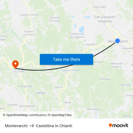 Montevarchi to Castellina in Chianti map