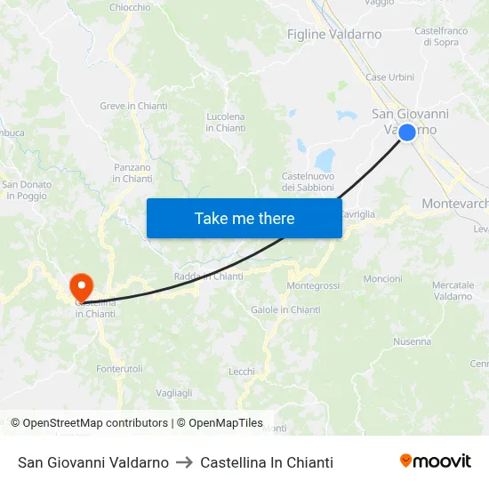 San Giovanni Valdarno to Castellina in Chianti map