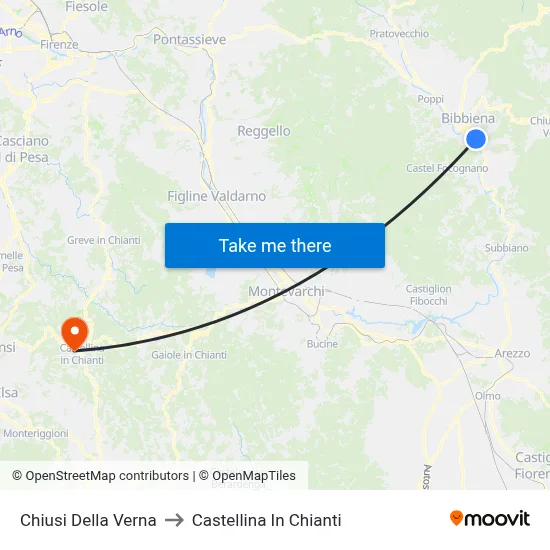 Chiusi Della Verna to Castellina in Chianti map