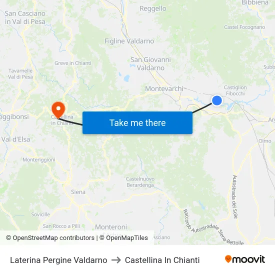 Laterina Pergine Valdarno to Castellina in Chianti map
