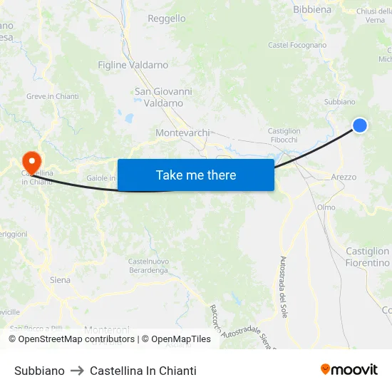 Subbiano to Castellina in Chianti map