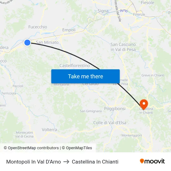Montopoli In Val D'Arno to Castellina in Chianti map