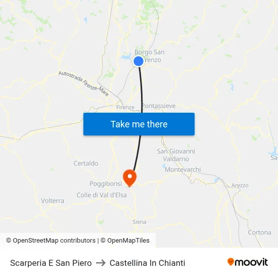 Scarperia and San Piero to Castellina in Chianti map
