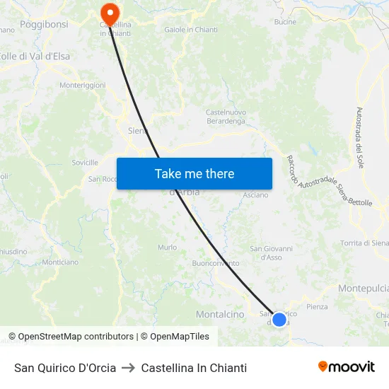 San Quirico D'Orcia to Castellina in Chianti map