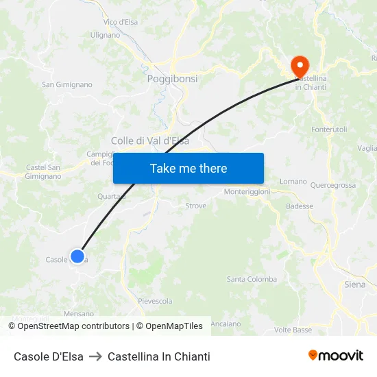 Casole D'Elsa to Castellina in Chianti map