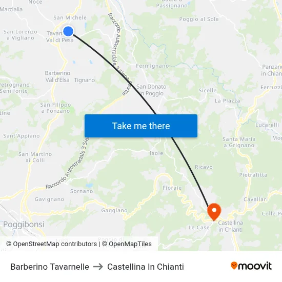 Barberino Tavarnelle to Castellina in Chianti map