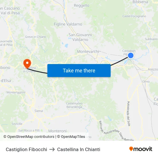 Castiglion Fibocchi to Castellina in Chianti map