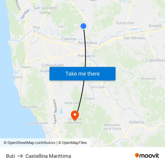 Buti to Castellina Marittima map