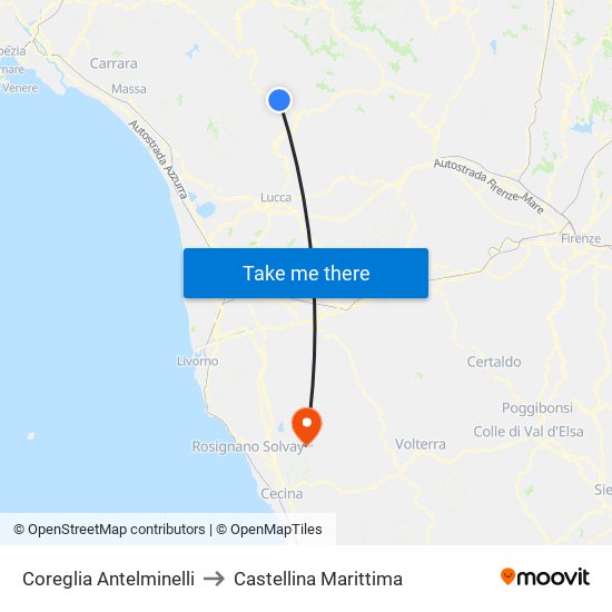 Coreglia Antelminelli to Castellina Marittima map