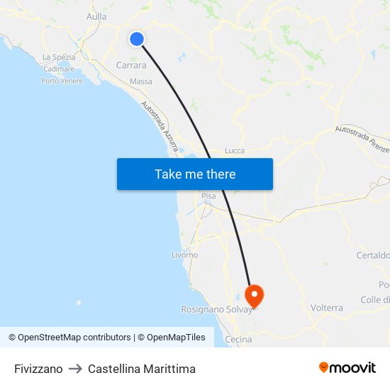 Fivizzano to Castellina Marittima map