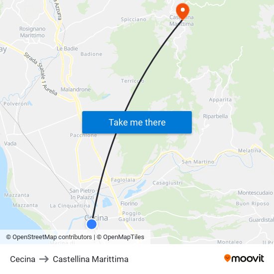 Cecina to Castellina Marittima map