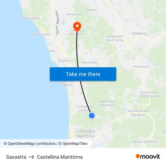 Sassetta to Castellina Marittima map