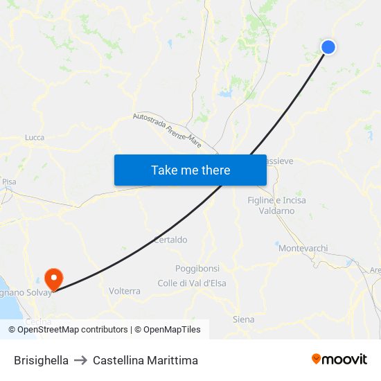 Brisighella to Castellina Marittima map