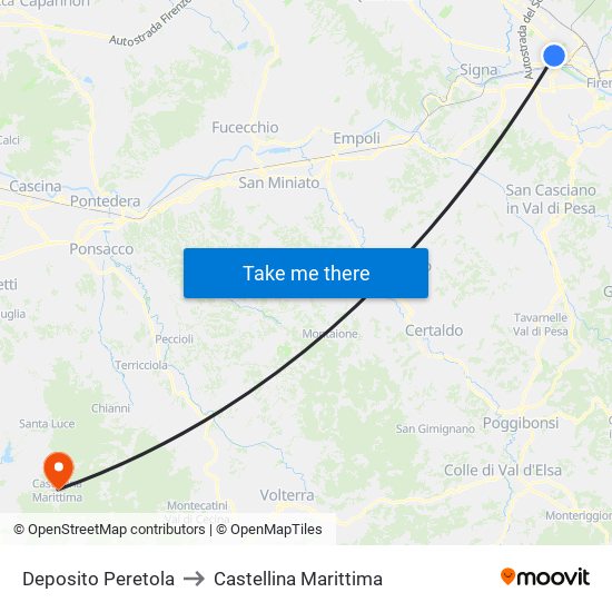 Deposito Peretola to Castellina Marittima map