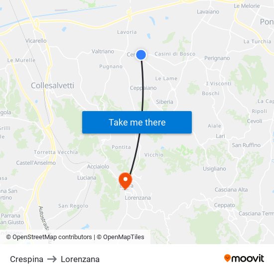 Crespina to Lorenzana map