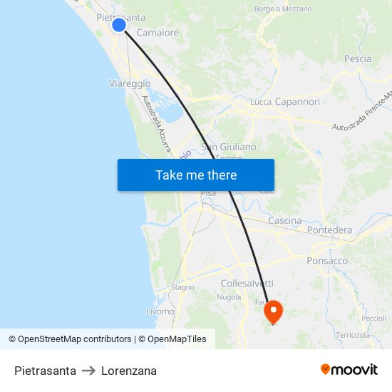 Pietrasanta to Lorenzana map