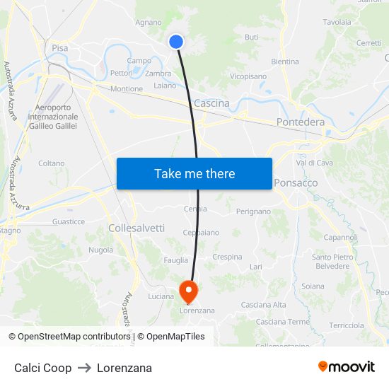 Calci Coop to Lorenzana map