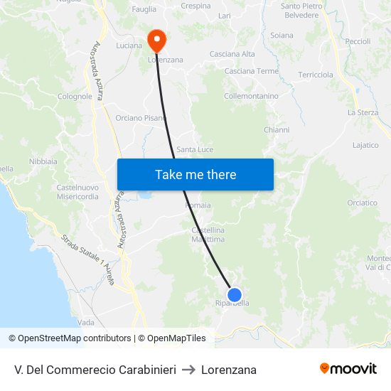 V. Del Commerecio Carabinieri to Lorenzana map