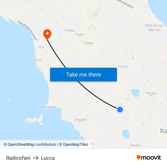 Radicofani to Lucca map
