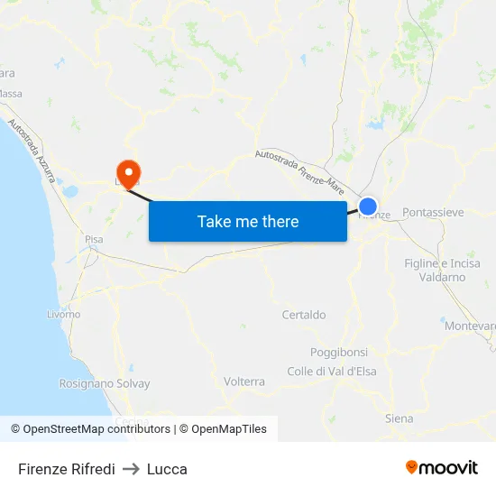 Florence Rifredi to Lucca map