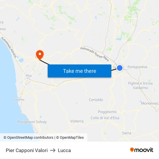Pier Capponi Valori to Lucca map